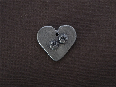 Small Heart With Paw Prints Antique Silver Colored Fresh Lipstick Pendant