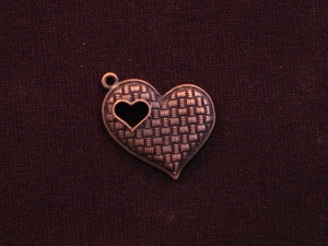 Charm Antique Copper Colored Heart With Heart Cut Out