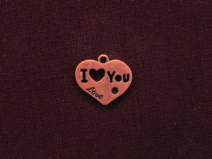 Charm Antique Copper Colored I Love You Heart