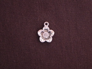 Charm Silver Colored Small Flower With Swirl Center