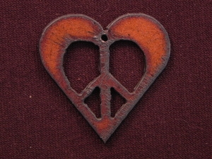 Rusted Iron Heart With Peace Cut Out Pendant
