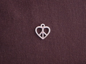 Charm Silver Colored Peace Sign Heart