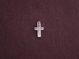 Charm Silver Colored Tiny Cross With Heart