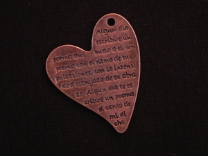 Pendant Antique Copper Colored Message ~ Spanish Love Poem
