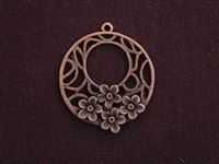 Pendant Antique Copper Colored Circle With Raised Flowers