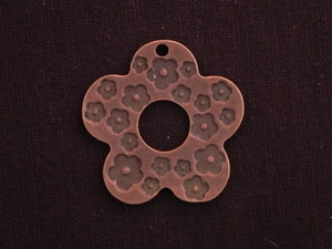 Pendant Antique Copper Colored Open Flower With Mini Flower Print