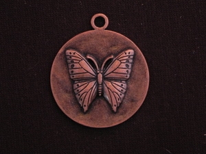 Pendant Antique Copper Colored Round Medallion With Butterfly