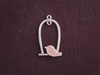 Pendant Silver Colored Chubby Bird On Oval Perch