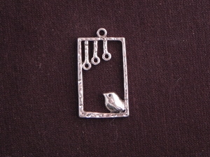 Pendant Silver Colored Chubby Bird In Square Cage