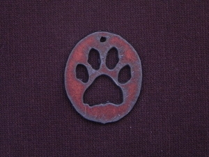 Rusted Iron Oval Tag With Paw Print Pendant