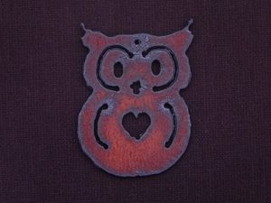 Rusted Iron Owl With Heart Pendant