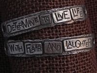 American Pewter Double Leather Cuff Plates DETERMINE TO LIVE LIFE WITH FLAIR AND LAUGHTER