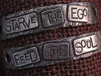 American Pewter Double Leather Cuff Plates STARVE THE EGO FEED THE SOUL