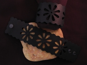 Leather Cuff With Floral Cut Out Pattern Black