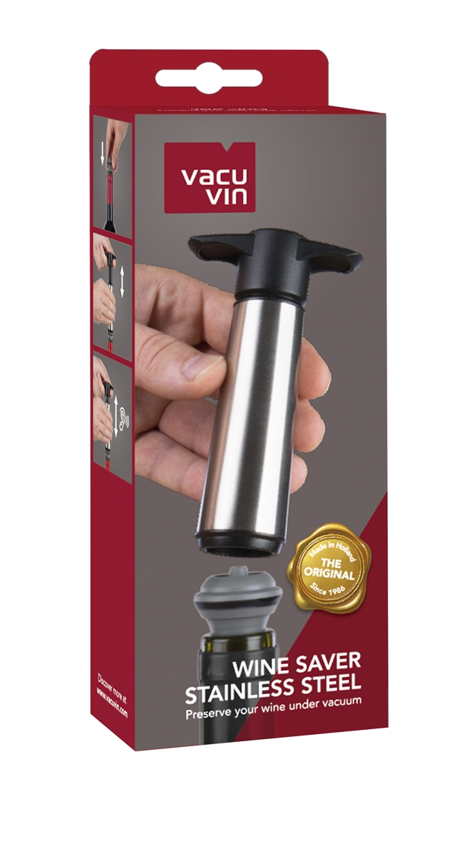 Wine Saver Vacuum Pump with 2 Wine Stoppers, Stainless Steel