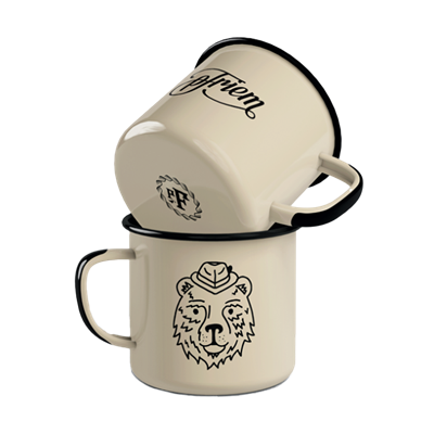 Balck enamel camp mug with topo design