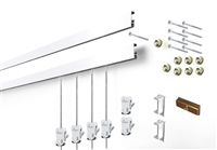 Cliprail Complete Art Hanging Gallery System Kit with 2 rails, 4 steel cables and 6 zipper hooks