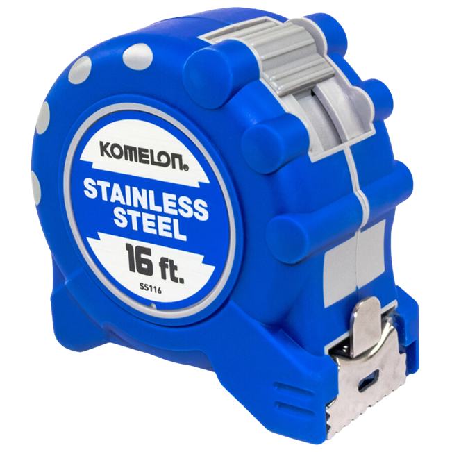 <img src="your-image-url.jpg" alt="Komelon Stainless Steel Tape Measure - Rust Resistant, Dual-End Hook, Double-Sided Blade, Impact Resistant Case">