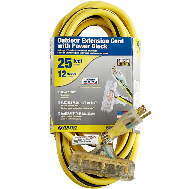 EXTENSION CORD HEAVY DUTY W/ 3 OUTLET 25FT 12 GAUGE