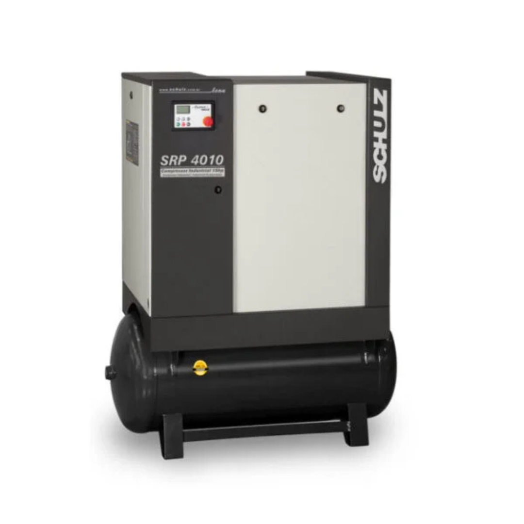 <img src="https://www.webgranitesupplies.com/v/vspfiles/photos/SRP-4010FLEX-2T.png" alt="Schulz SRP 4010FLEX 10 HP variable speed rotary screw air compressor with 120 gallon tank">