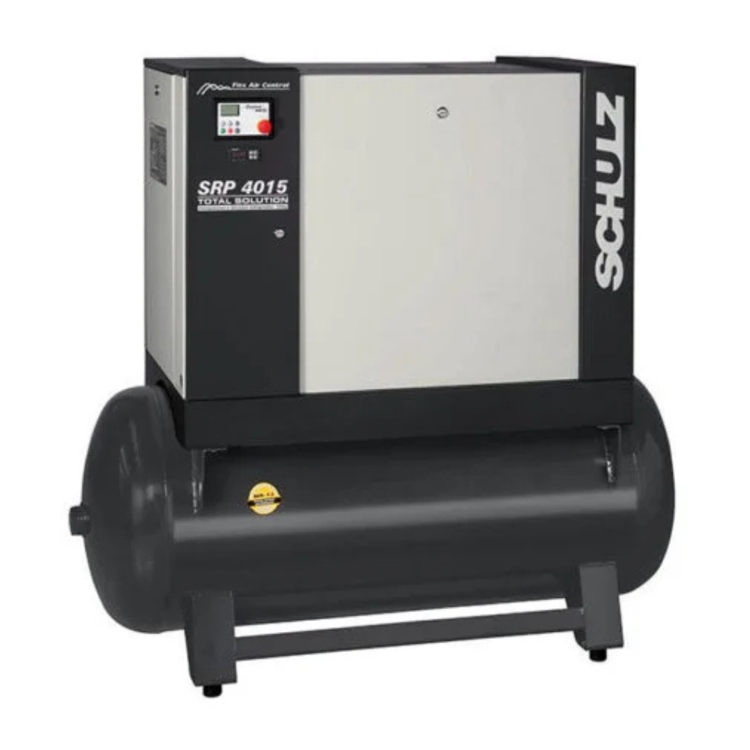 <img src="https://www.webgranitesupplies.com/v/vspfiles/photos/SRP-4015FLEX-2T.png?v-cache=1760692829" alt="Schulz SRP 4015FLEX 15 HP variable speed rotary screw air compressor with 120 gallon tank">