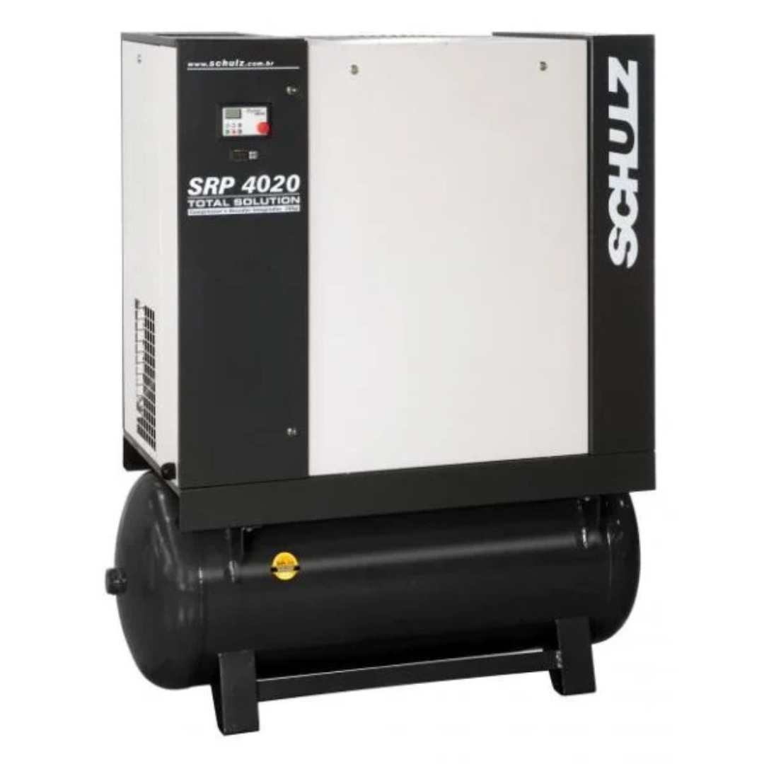 <img src="https://www.webgranitesupplies.com/v/vspfiles/photos/srp-4020-dynamic-2T.png" alt="Schulz SRP-4020 Dynamic Rotary Screw Air Compressor with TEFC IP55 motor, automatic starters, and efficient cooling system">