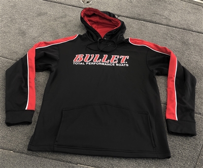 BULLET FRONT LOGO 3-TONE PERFORMANCE HOODED SWEATSHIRT OR HOODIE BLACK, RED and WHITE