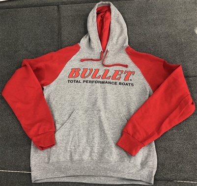 Classic Front Logo Hooded Sweatshirt Hoodie Gray with Red Sleeves