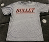 Badger Sports Heather Grey Bullet Logo Performance Short Sleeve Jersey with Black Logo and Red Outline