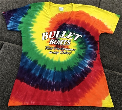 Bullet Logo Ladies Rainbow Tie Dye V-Neck T-shirt