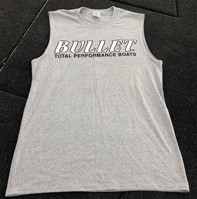 Bullet Logo Sleeveless T-Shirt Gray with White Logo and Black Outline