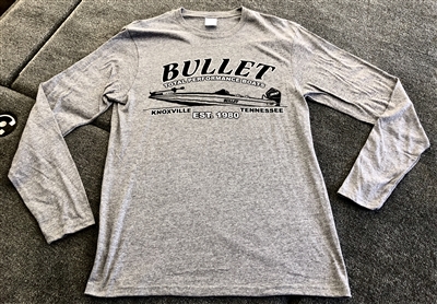 Vintage Style Bullet Logo Graphic Long Sleeve T-shirt Gray with White/Black Logo
