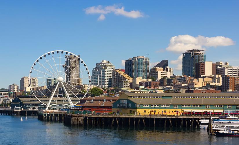 City Sightseeing Seattle Hop On Hop Off bus at Space Needle & Seattle Center