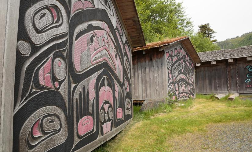 Totem Bight Park and Rain Forest Canoe from Ward Cove