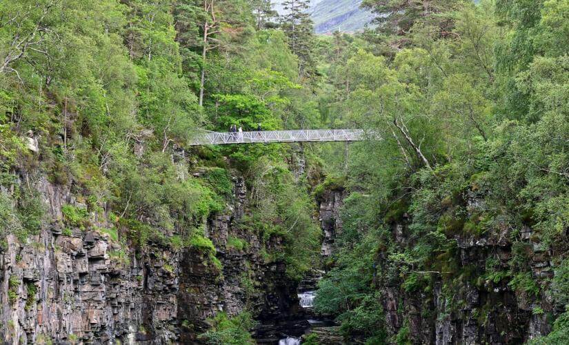 Corrieshalloch Gorge, Waterfalls, and Coastal Highlands from Ullapool