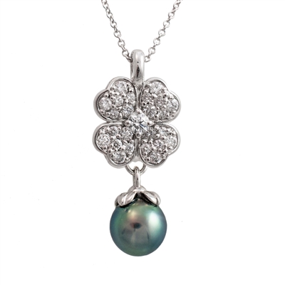 Diamond & Tahitian Pearl Clover Versa Pendant, .55ct of ideal cut diamonds