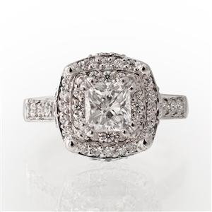Cushion Double Halo Diamond Engagement Ring, 14k Gold