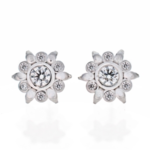 Diamond Bezel Flower Earrings,  .35ct
