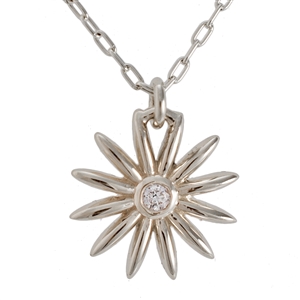 Daisy Flower Diamond Necklace, 14k Yellow or White Gold.
