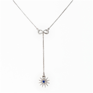 Daisy Flower Blue Sapphire Lariat, 14k Gold, bezel set center sapphire