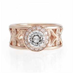 Filigree Halo Diamond Ring, 14k rose gold