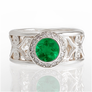 Emerald Filigree Halo Ring