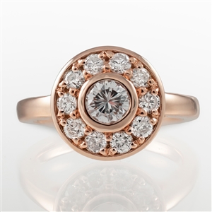 Halo Bezel Diamond Engagement Ring, 14k, 18k or platinum