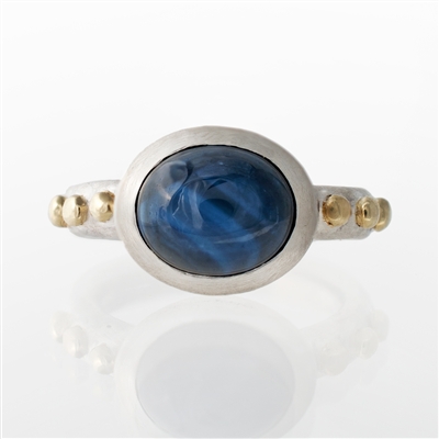 Hammered Oval Bezel Ring Blue Star Sapphire (treated)