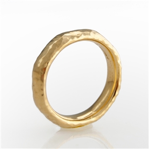 Gold hammered stackable wide band ring