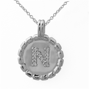 Letter Medallion Necklace Sterling Silver and Diamonds,  personalized