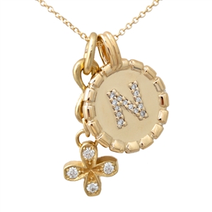 Diamond Letter Medallion, bundled with Infinity Square Petal Pendant, 14k Yellow or White Gold