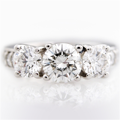 The Original Three Stone Diamond Engagement Ring, four prong setting.  14k Gold.