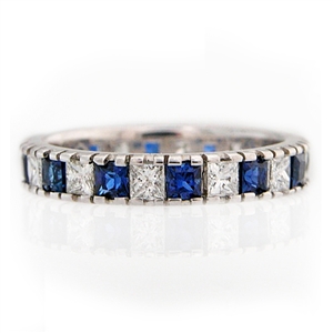 Princess Eternity Band Blue Sapphire and Diamond