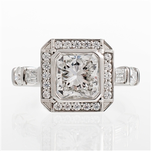 Radiant Art Deco Halo Diamond Engagement Ring